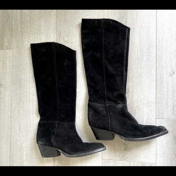 Western styling boots suede black leather boots size 37. - Picture 2 of 9